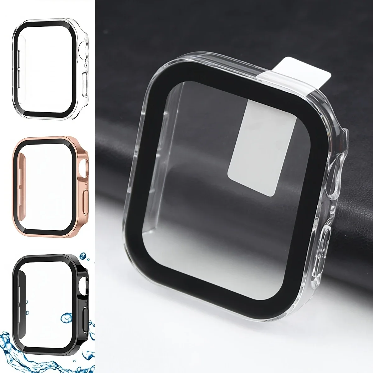 Wasserdichtes Glas + Abdeckung für Apple Watch Gehäuse Serie 9, 8, 7, 6, 5, 4 SE 44 mm, 40 m, 41 mm, 45 mm, gerade Kante, Displayschutzfolie, Zubehör