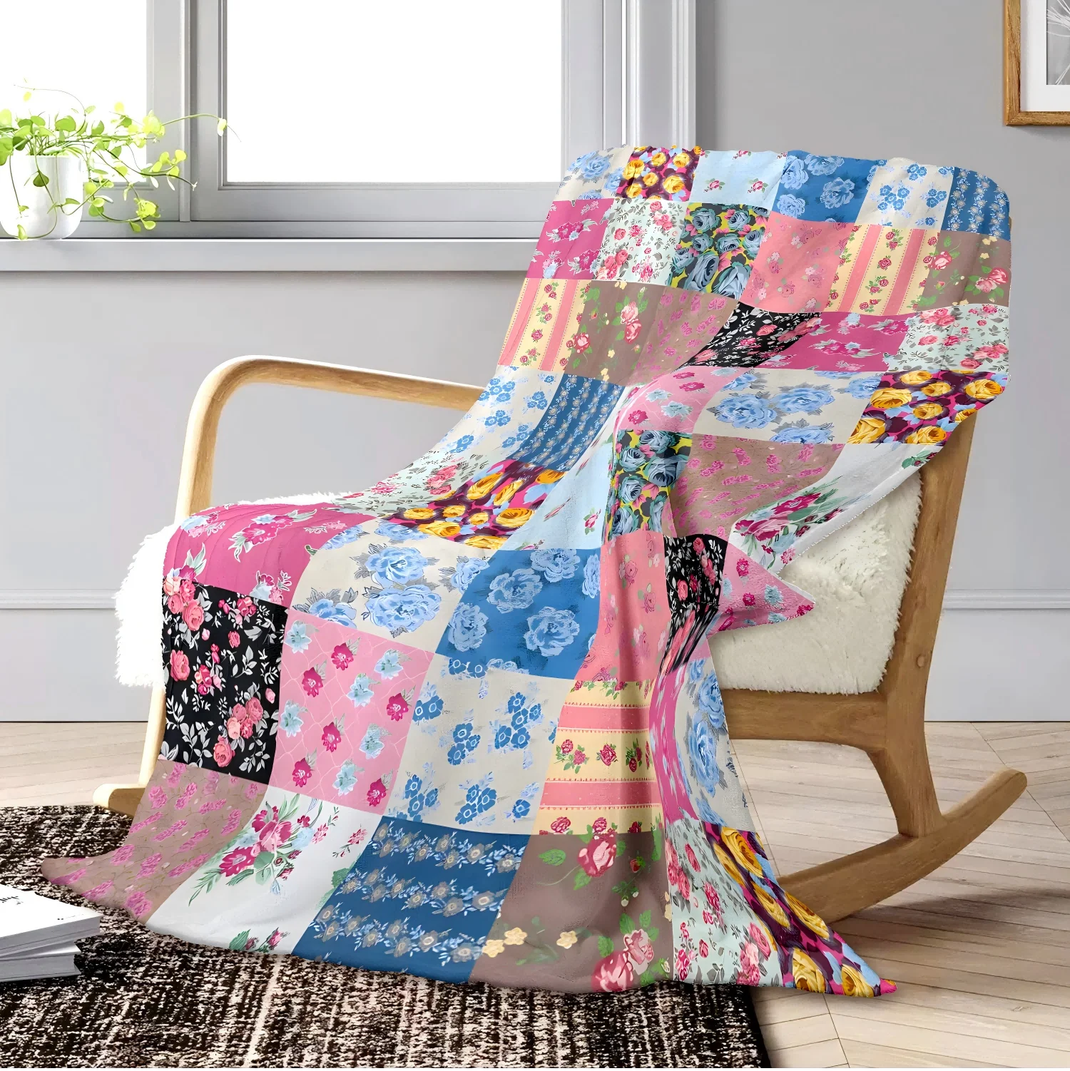1pc Throw Colorful fashion Flowers Flannel Blanket for Couch Bed Sofa Cozy Comfy and Warm Festival Decor blankets for All Season