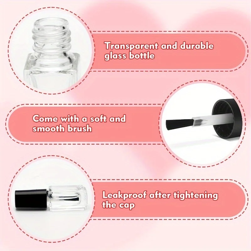 5PCS Empty Nail Polish Bottles Clear Glass Refillable Bottles Container with Brush Cap & Funnel for Nail Art (5ML) Wholesale