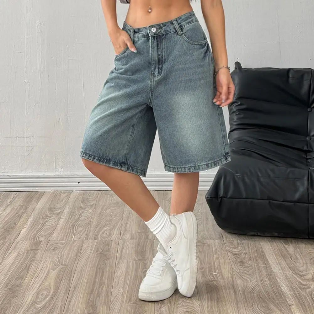Women Denim Shorts Ladies Jean Shorts Women's High Waisted Bermuda Jean Shorts Wide Leg Baggy Denim Jorts with Pockets Knee
