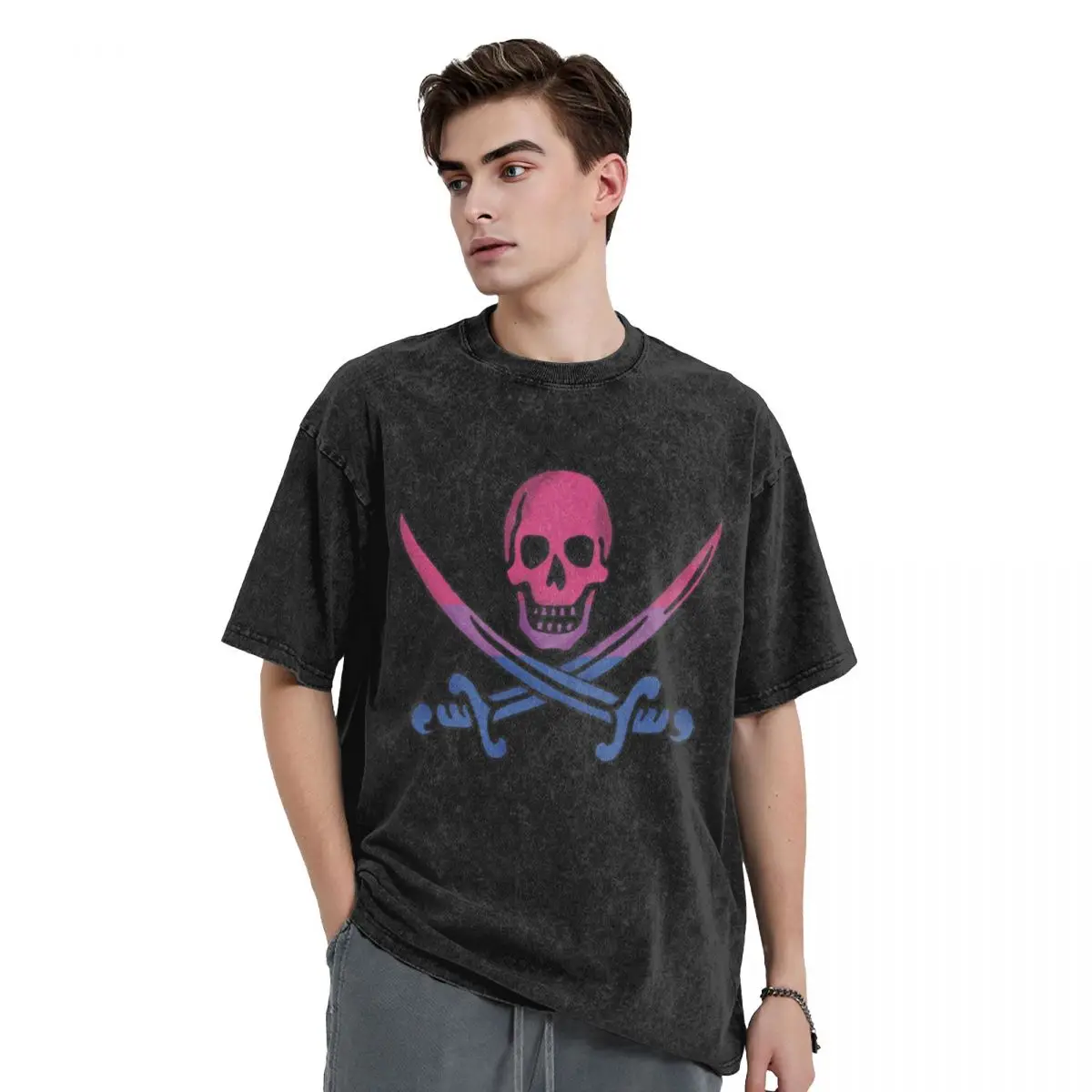 

Birate (Bisexual Pirate) Skull and Cross-bones T-Shirt korean fashion plain oversized shirts graphic tee anime shirts men