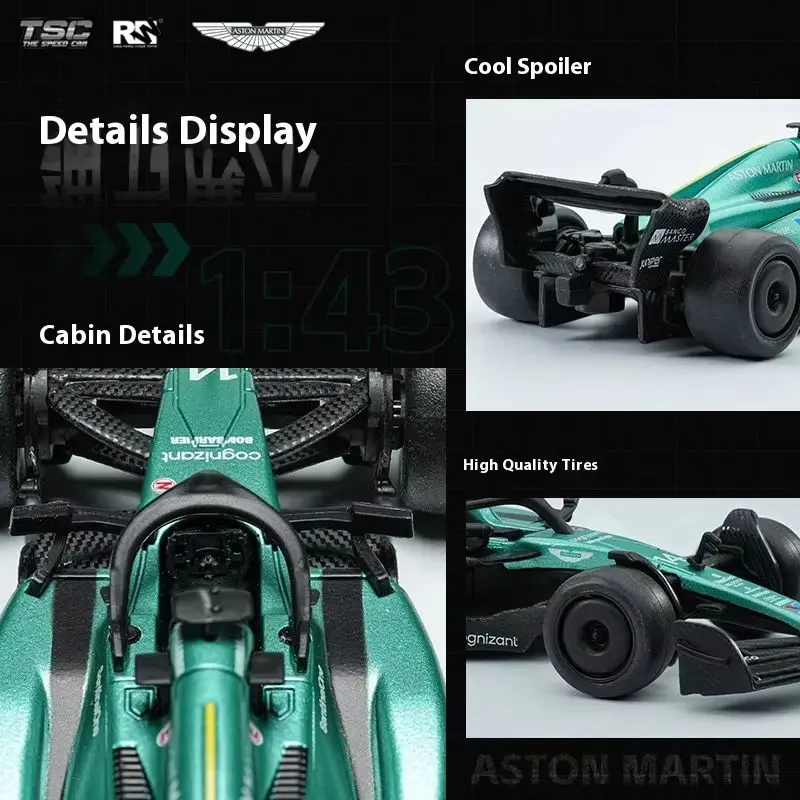 Model wyścigowy Aston Martin F1 Tsc Speed Card 1:43, symulacja, model samochodu ze stopu, kolekcja, ozdoba na biurko, zabawka