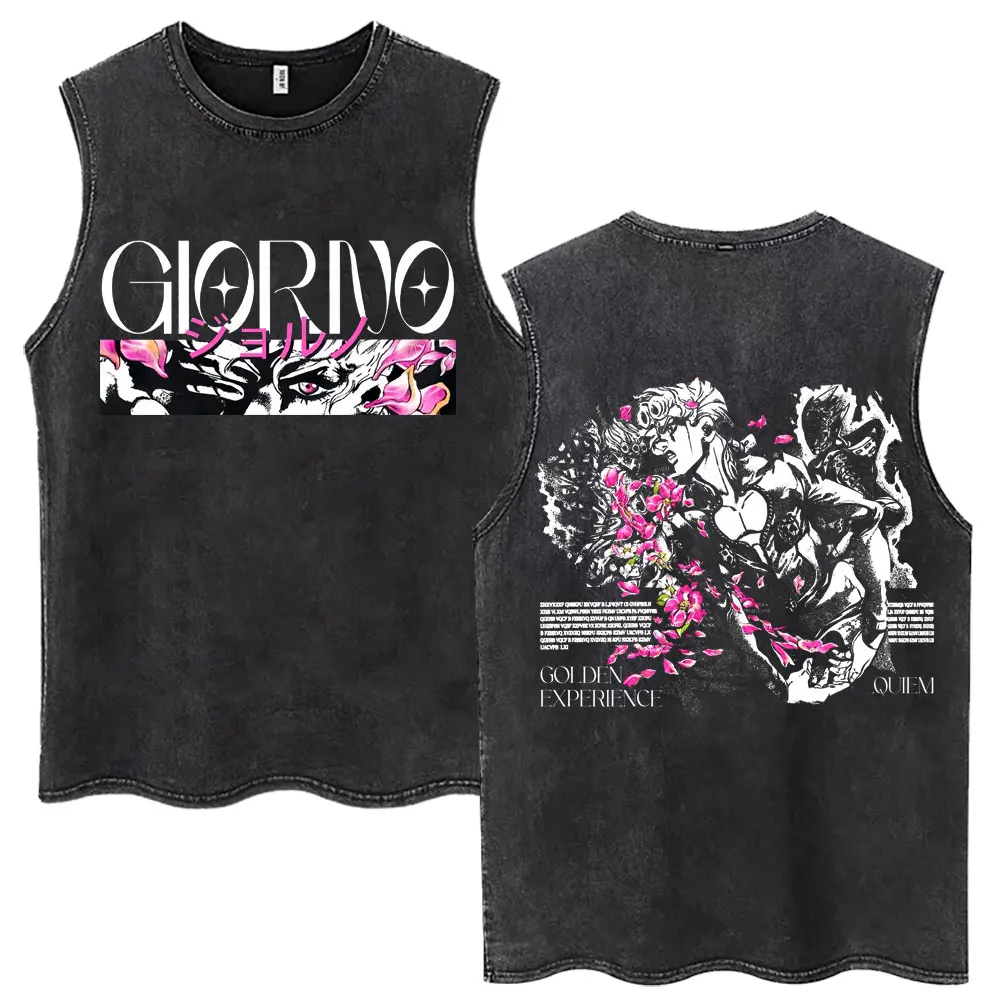 Anime JoJo Bizarre Adventure Stone Ocean Kujo Jolyne Washed Tank Tops Men Women Harajuku Vests Cotton Loose Sleeveless T-shirt view 3