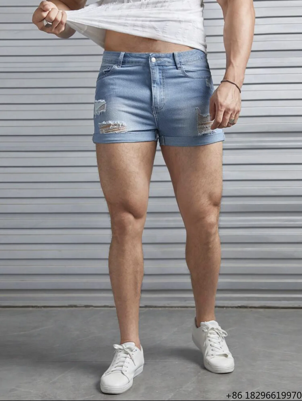 Wholesale OEM Men's Denim Shorts Breathable Quick Dry Mid Knee Length Button Fly Fashionable Plus Size Summer Black Gray