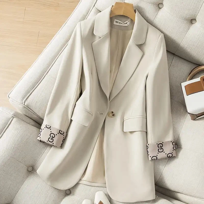 Beige Fashion Leisure Women Suit Jacket 2025 Spring Autumn  Style Korean Version Slim Fit Temperament Wild Elegant Lady Blazer