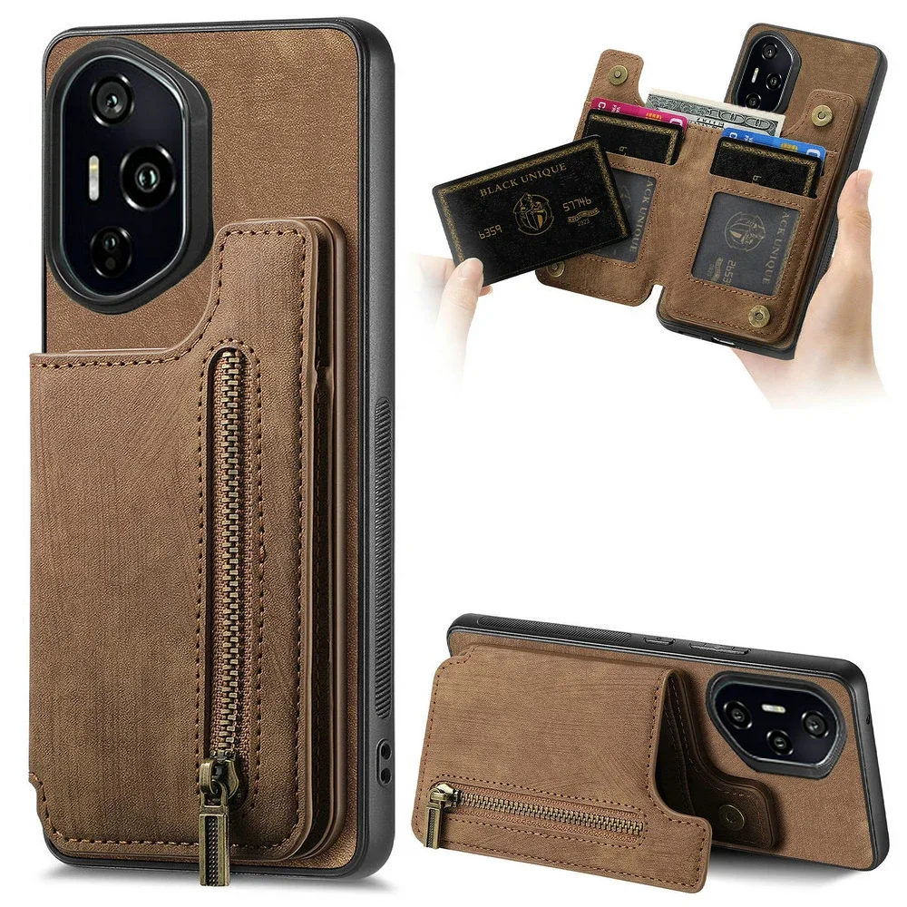 

Pop Honor 200 Pro Honor400 300 5G Leather Zipper Card Case Magnetic Wallet Funda Honor 400 Pro Case Phone Honor200 Lite Back Cov
