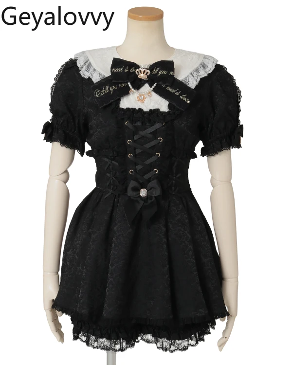 

Japanese Style Spring Autumn Women's 2 Pieces Sets New Sweet Mass-Produced Large Bow Short Sleeve Dress and Shorts Set