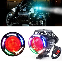 Motorcycle Spotlight U7 LED Lens Driving lights DRL for scooter motorbike Angel Devil eyes Flashing warning Motor Lamp LED Bulb