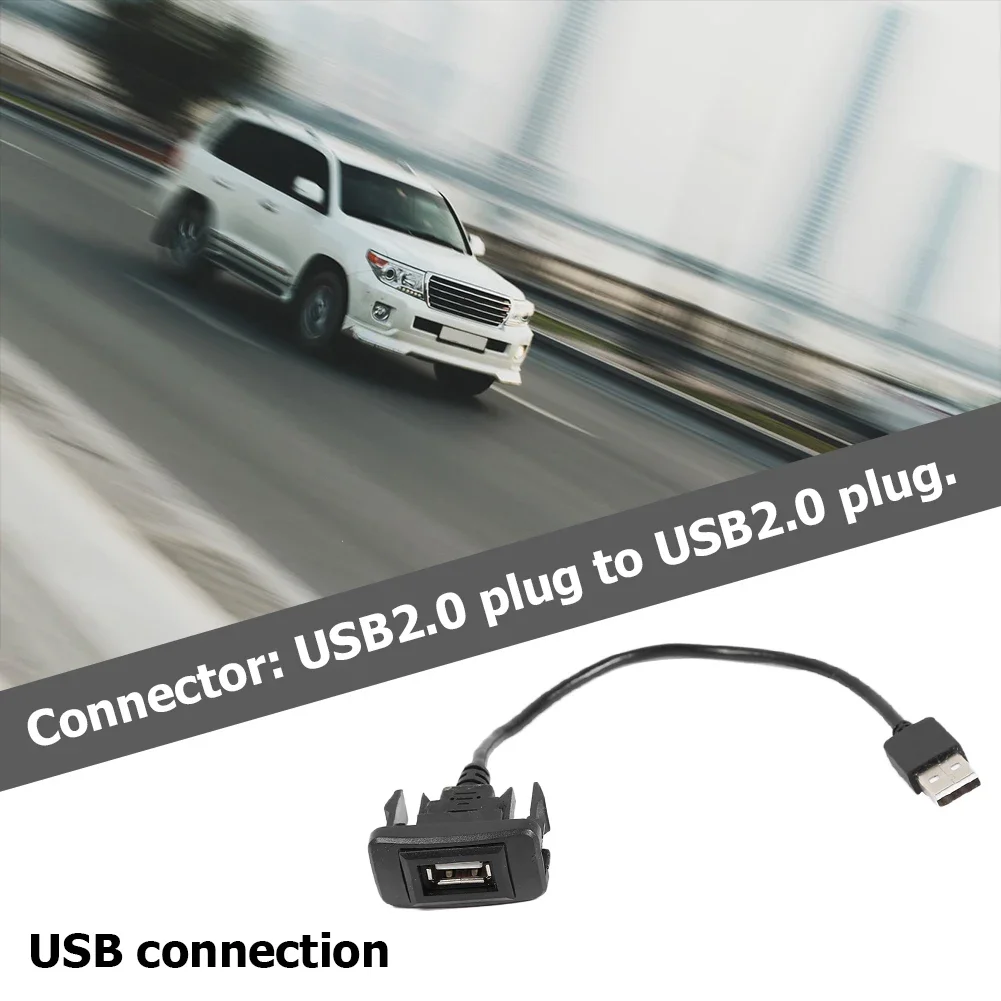 Black Car Dash Flush Mount USB Port Panel Male to Female Extension Cable Adapter