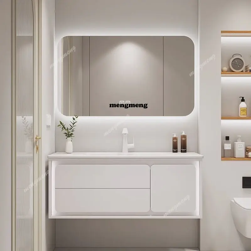 Ceramic oak bathroom cabinet combination modern simple hand wash basin cabinet skin feeling integrated basin washstand