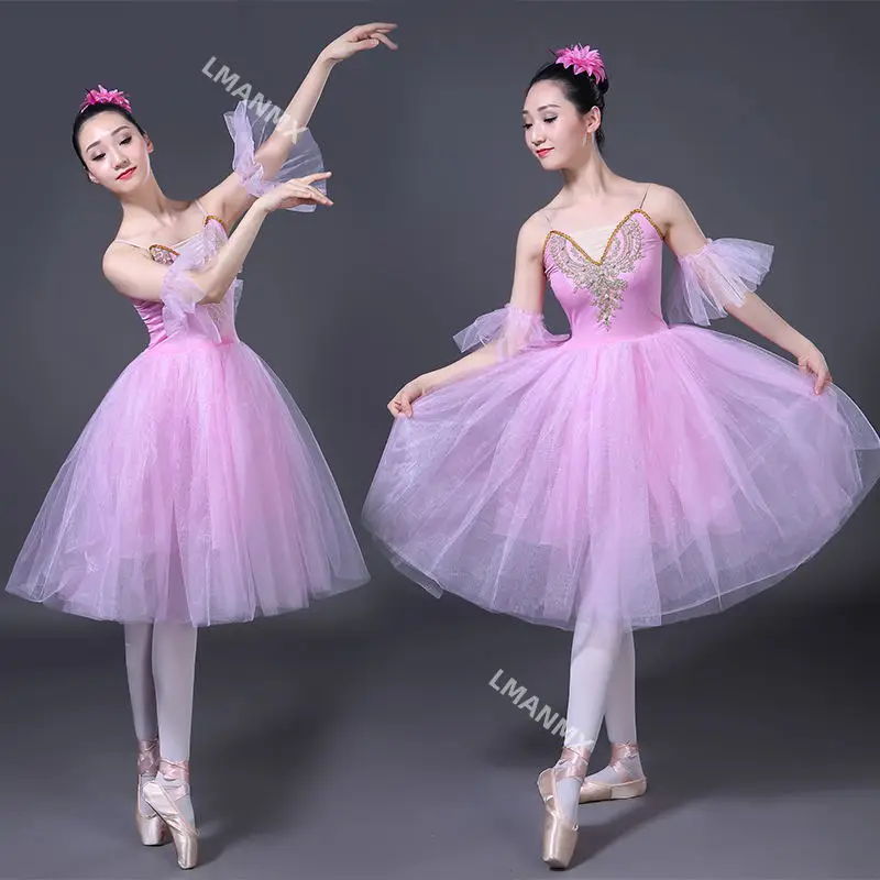 Dorosła biała sukienka do tańca baletowego z Jeziora Łabędziego Kobiety Balet towarzyski Romantyczne stroje do tańca Tutu Stroje sceniczne Party Dance Dress