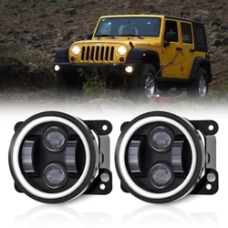 4inch Car Fog Lamp High and Low Beam Warning Lamp Waterproof LED Round Fog Lamps 50000h Life Time for Jeep Wrangler Unlimited JK