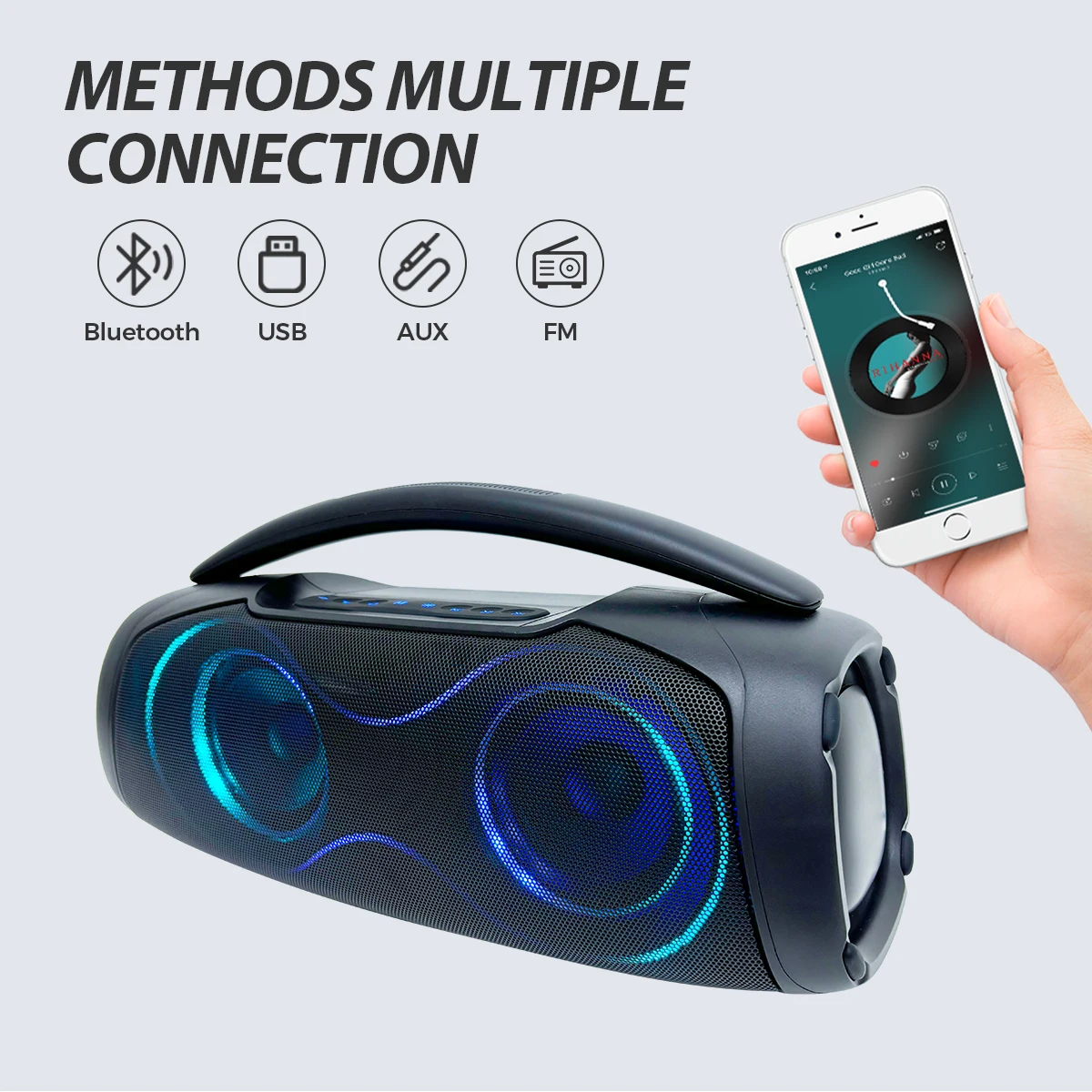 인기 판매 제품 파티 스피커 RGB LED 컬러풀 라이트 보시나스 딥 베이스 야외 스피커 노래 엔터테인먼트용