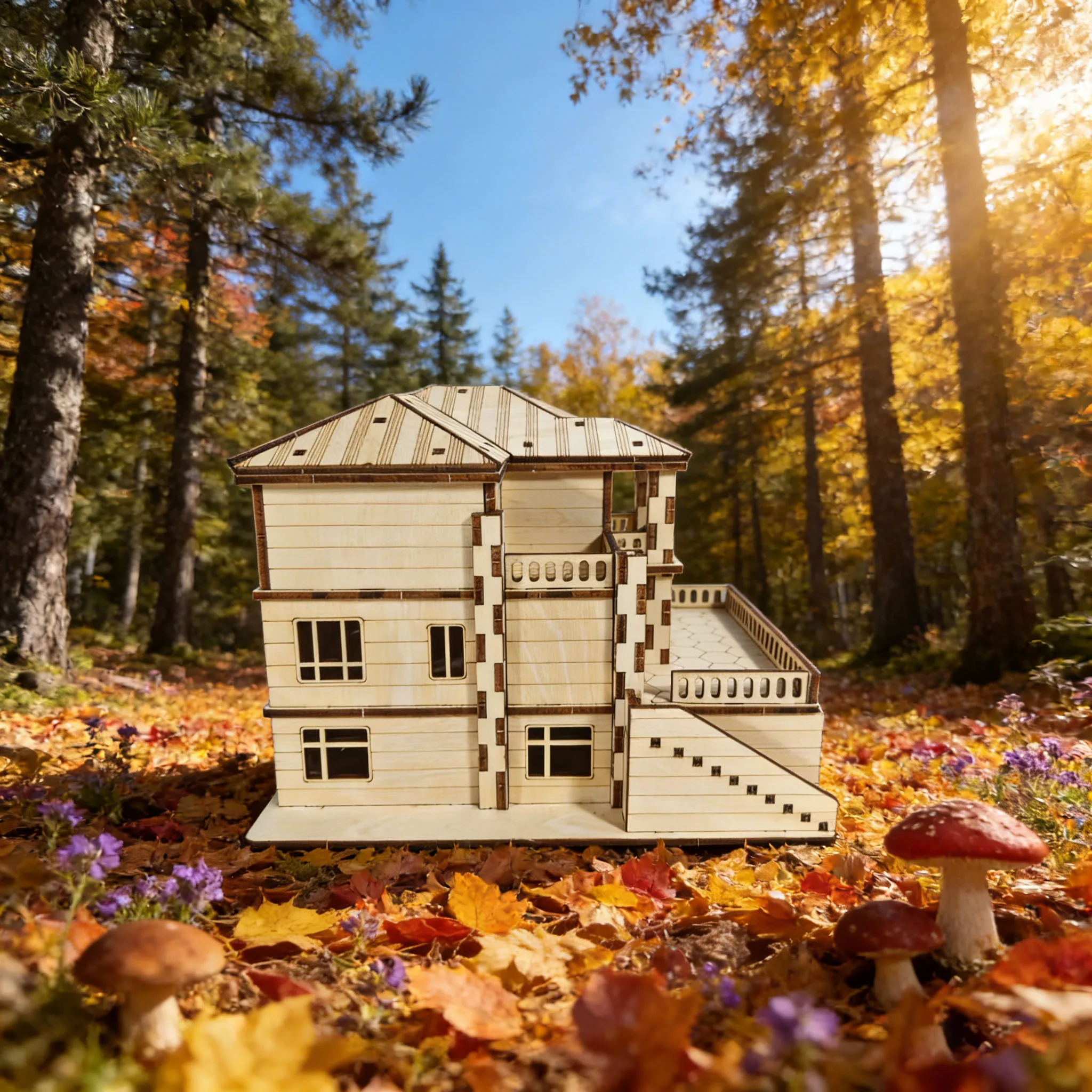 DIY Villa Model 3D Wooden Jigsaw Puzzle Two-Storey Villa Construction Kit European-Style Villa Hand-Assembled Architectural