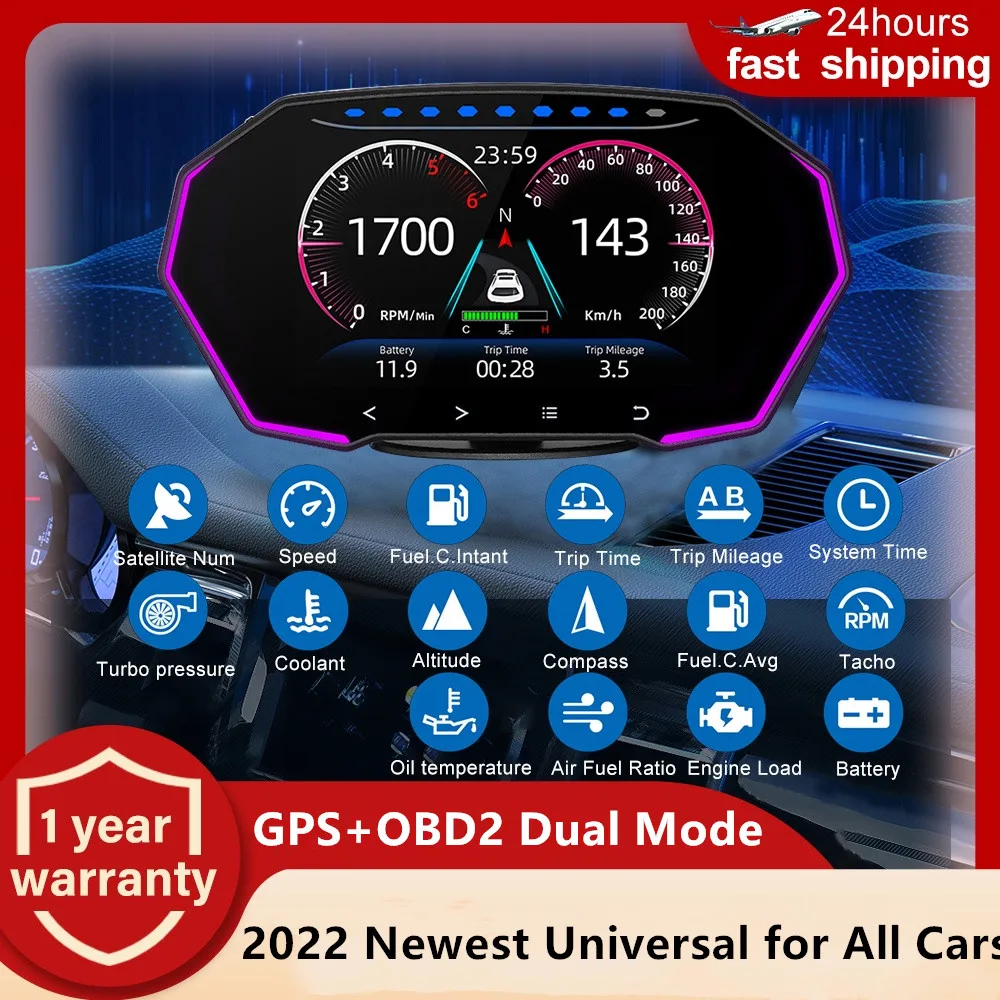 

Multi Functions GPS OBD2 HUD Gauge Digital Speedometer On-board Computer Head Up Display Driving Turbo Speed Alarm for All Cars