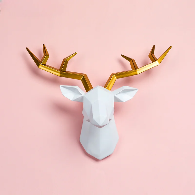 Home Decor Decorative Resin Elk Head Deer Head Wall Mount Animal Holder Wall Hanger Statue Animal Shapedat Hook Hanging Rack