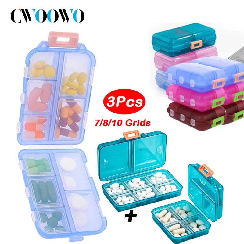 2/3PCS Weekly Pill Organizer, 7/8/10 Compartments Travel Daily Pill Case Airtight Moistureproof Large Pill Box to Hold Vitamins