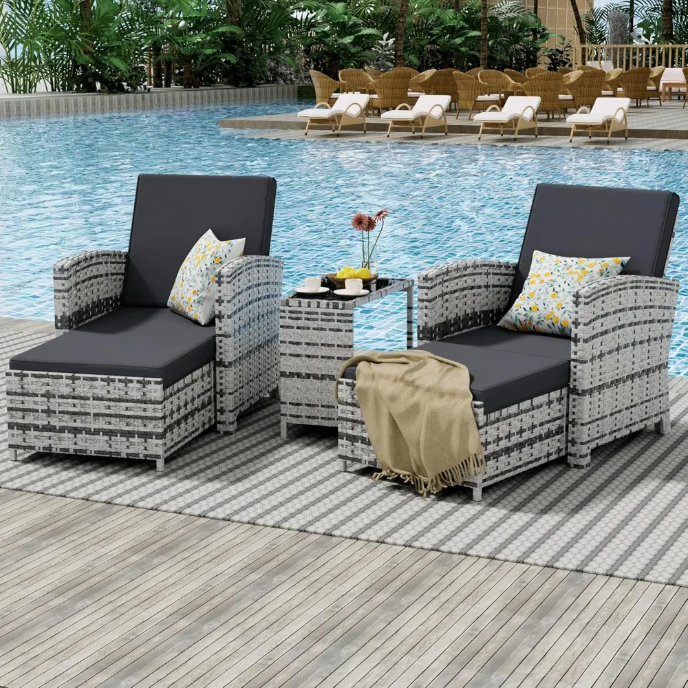 

Patio Chairs with Ottomans, Wicker Conversation Set, Sofa with Ottoman, Table, 5 Piece Outdoor Furniture Set