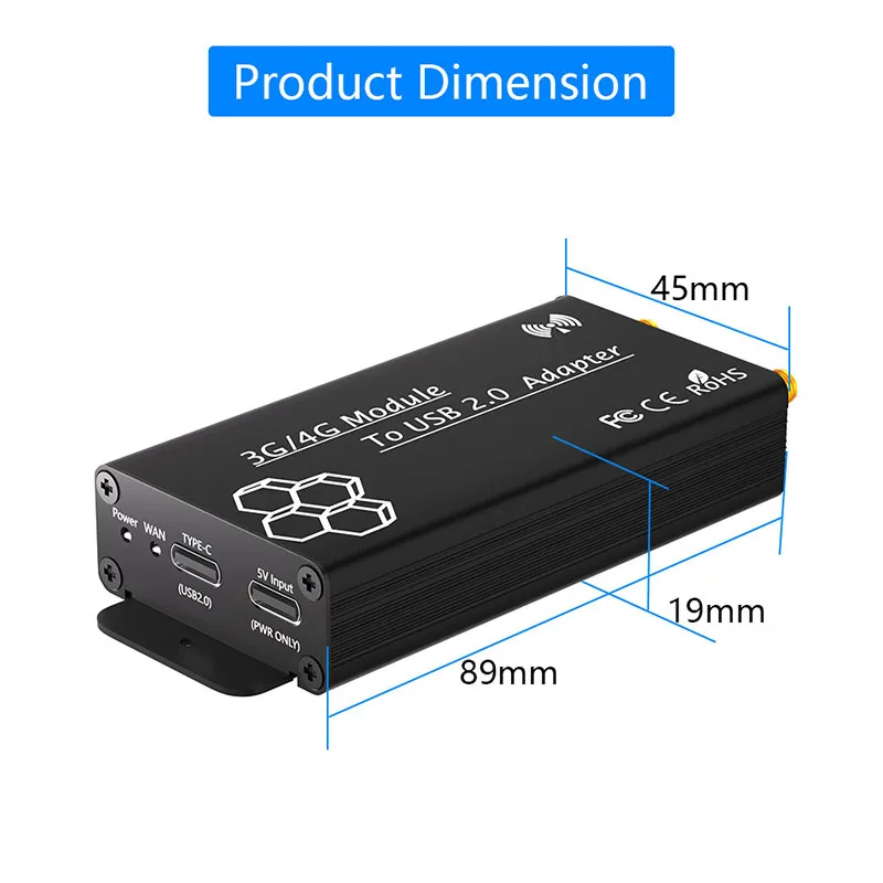 Adaptador WiFi com Tipo C para Cabo USB, NGFF M.2, 3G, Módulo 4G, USB 2.0, Slot para Cartão Sim, 5V Suporte de Energia Auxiliar, 30*42, M2 B Cartão Chave