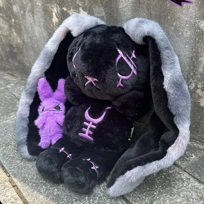 Plushie Dreadfuls Anxiety Rabbit Black Purple Plush Toy Long Ear Stuffed Animal Stress Relief Comfort Surprise Holiday Gift