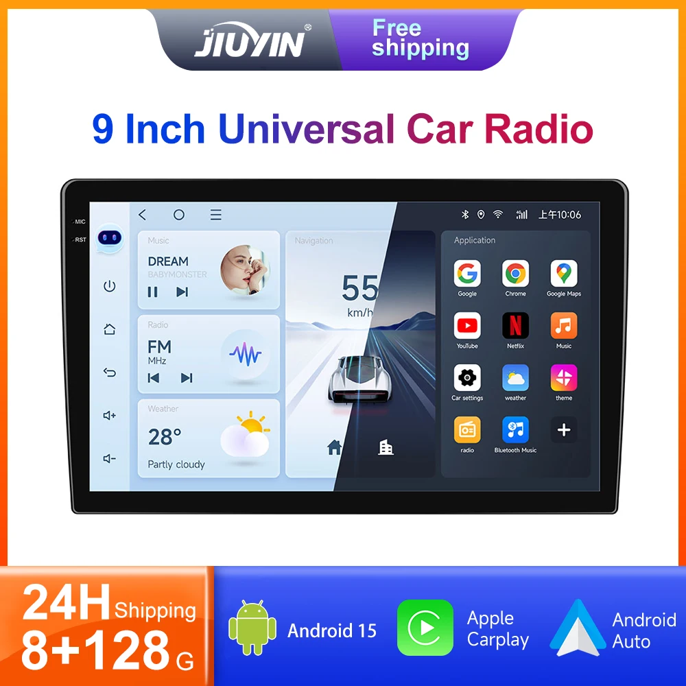 JIUYIN 9 inch Incell Car Multimedia Video Player Universal Stereo Radio GPS IPS For Volkswagen Nissan Hyundai Kia Toyota