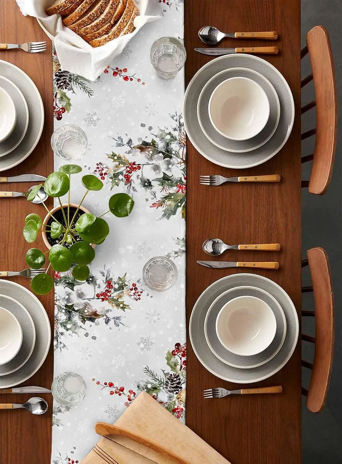 Christmas Botanical Red Berry Pinecone Table Runner Party Decor Winter Xmas Kitchen Dining Table Runner Christmas Decorations