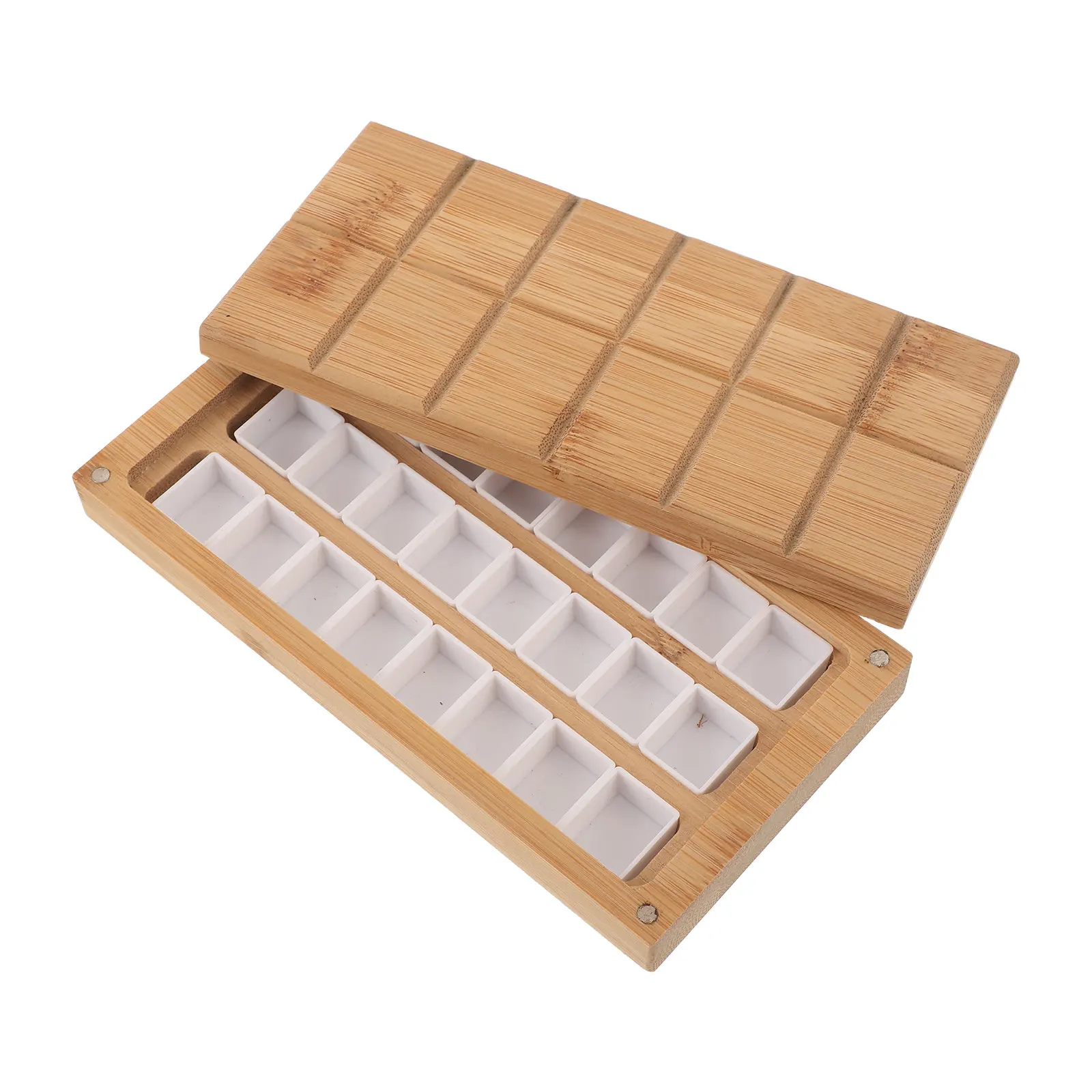 Wooden Watercolor Palette Box 24 Half Pans Paint Mixing Tray Magnet Cover Portable Paint Palette Storage Case for Artists