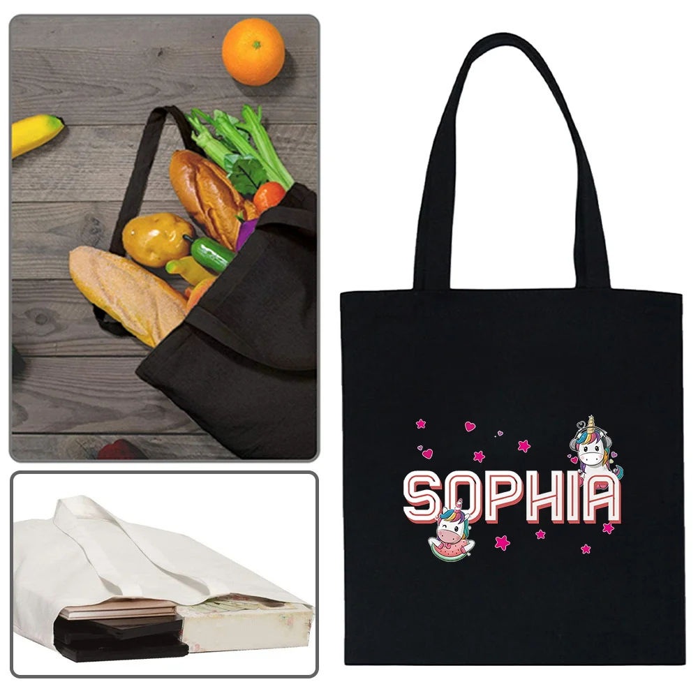 Customized Name Shopping Bag Women's Black Canvas Handbag Casual Shoulder Bag Work Commuter Storage Bag Customized Product