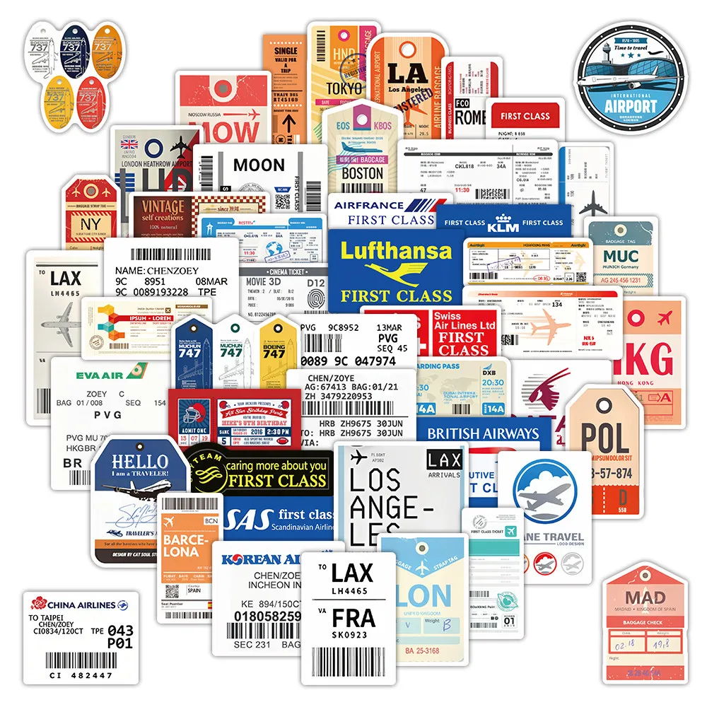 Retro Airline Ticket Sticker Pack 50 Sheets, Fake Boarding Pass Pattern Stickers for Craft Making RecordingYourLife Store