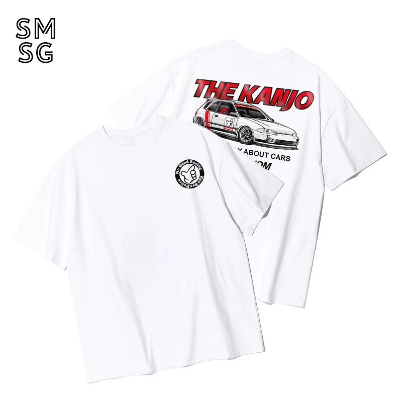

SMSG Osaka JDM Modified Car EK Civic Car Pattern Print Men's and Women's Heavy Cotton Short-sleeved T-shirt