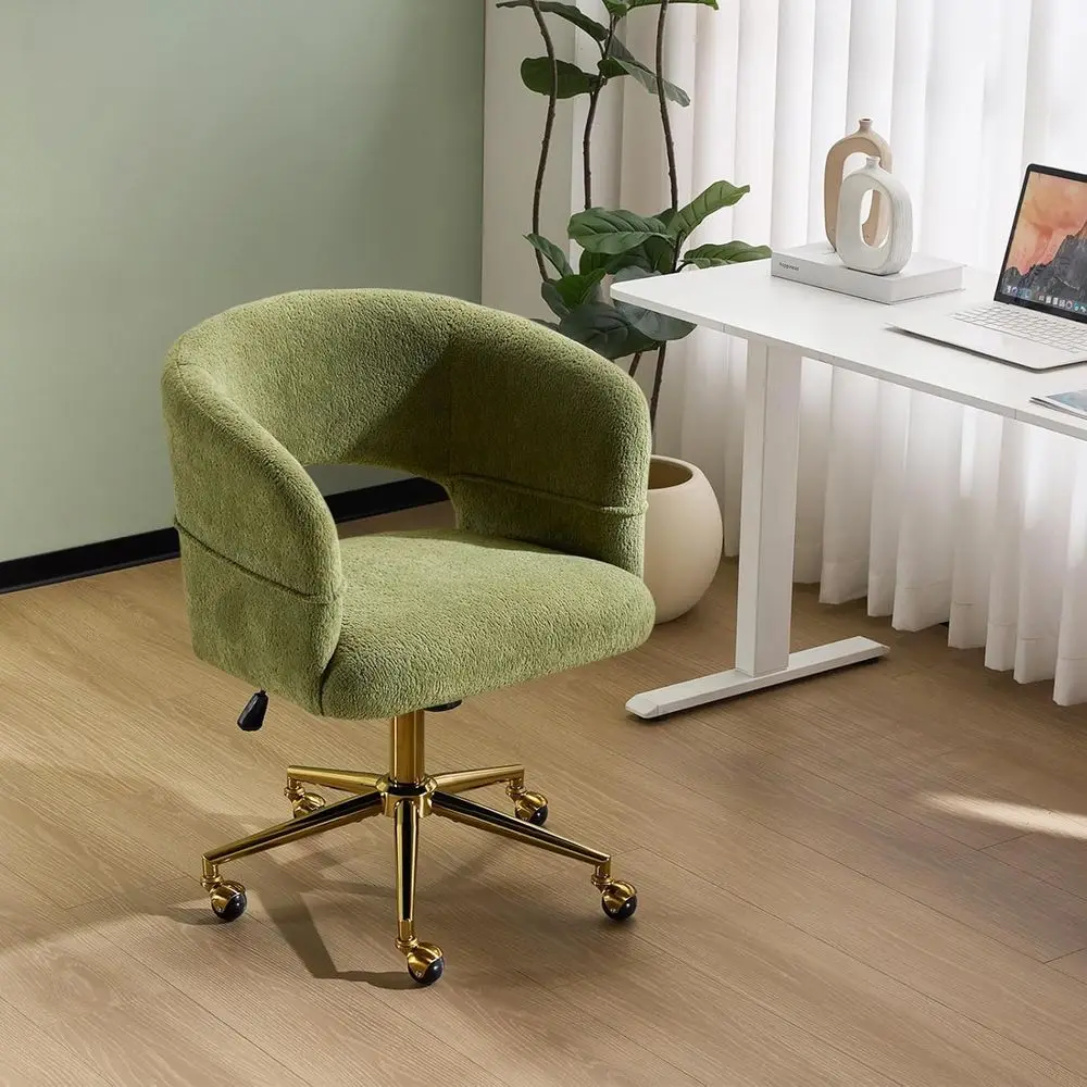

Green Velvet Chenille Upholstered Swivel Office Chair with Wheels for Home and Office Use