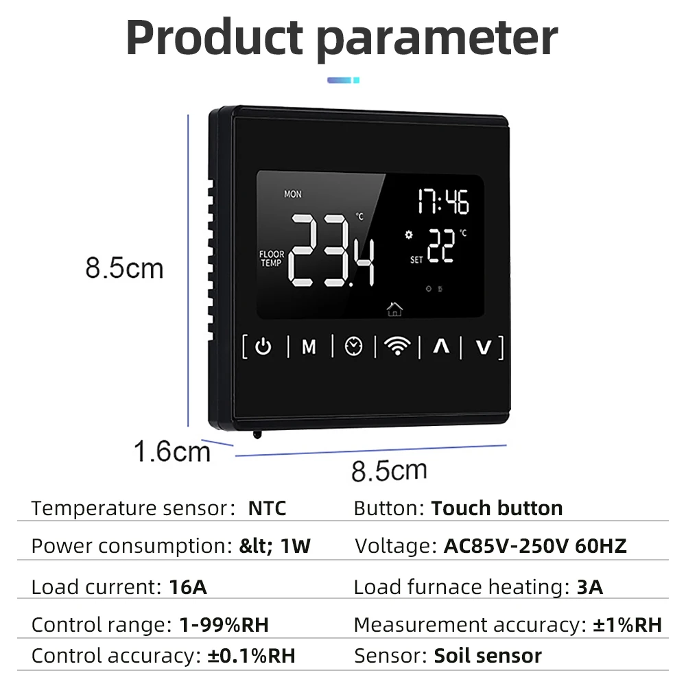 Termostato inteligente com tela LCD, programável, aquecimento elétrico do assoalho, controlador morno do assoalho, água e caldeira do gás, controle de temperatura