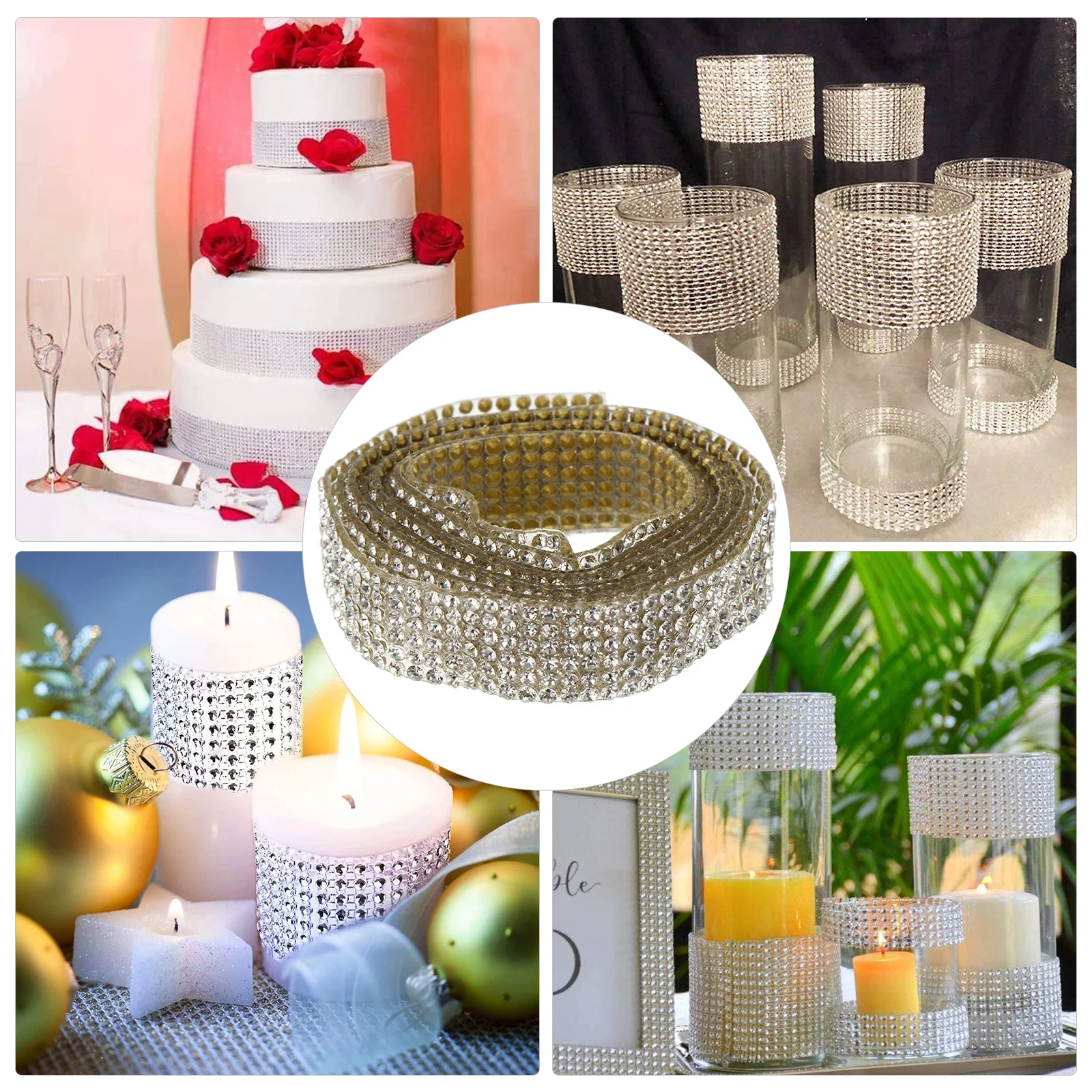 1 لفة حجر الراين التفاف كريستال تألق الشريط لاصق سلسلة DIY بها بنفسك حفل زفاف الحجاب زي الديكور