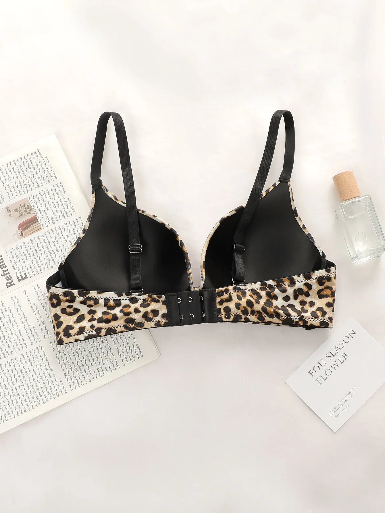 Women\'s Sexy Butterfly Leopard Print Pattern Without Steel Ring Gathering Push Up Bra Comfortable And Breathable Bra B6039