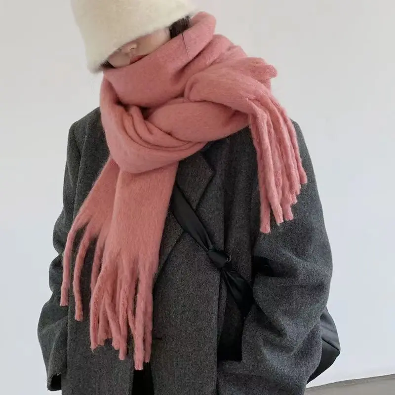 12 Colors Cashmere Scarf Women Men Thickened Solid Color Shawl Tassel Shawl Lovers Scarf Winter Warm Thickened Accessories