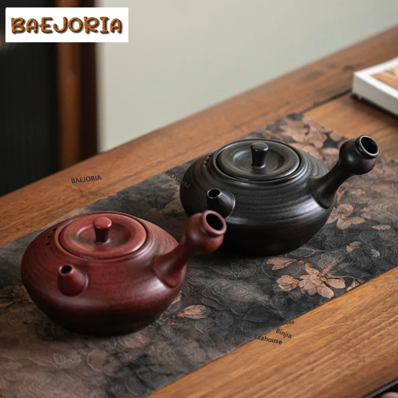 BAEJORIA 550ML Handamde Threaded Side Handle Pot Chinese Ceramic Health Teapot Kettle Single Pot For Brewing Tea Stove Tea Set