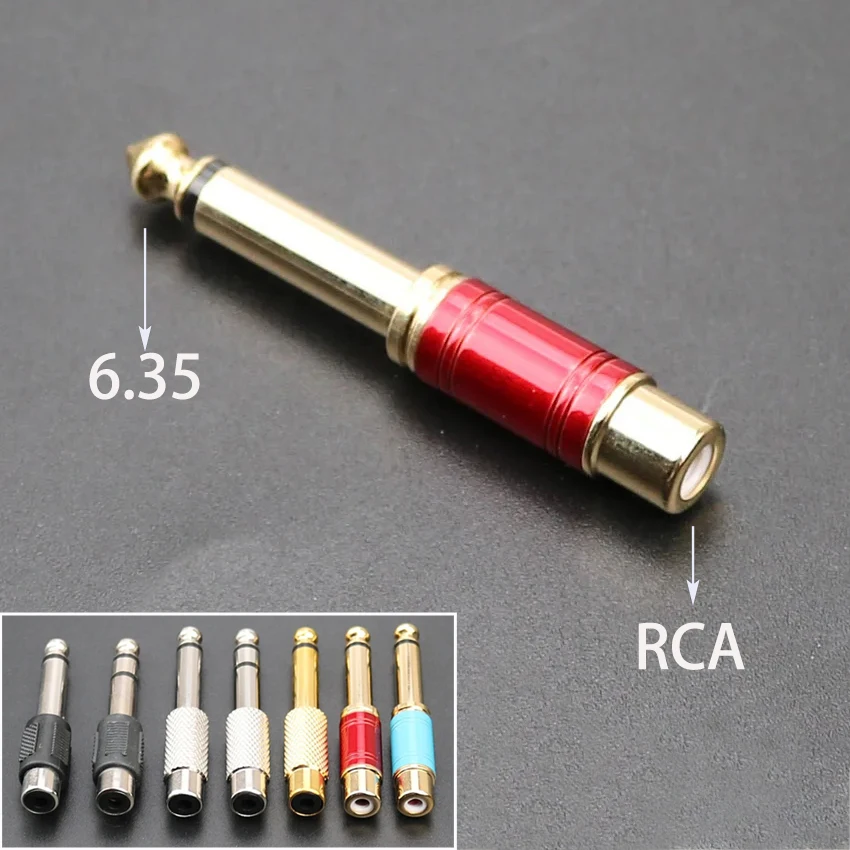 1Pcs 6.35mm Male To RCA Lotus Female Stereo Consonant Jack Adapter Headphone  Audio Transfer Head Connector Adapter