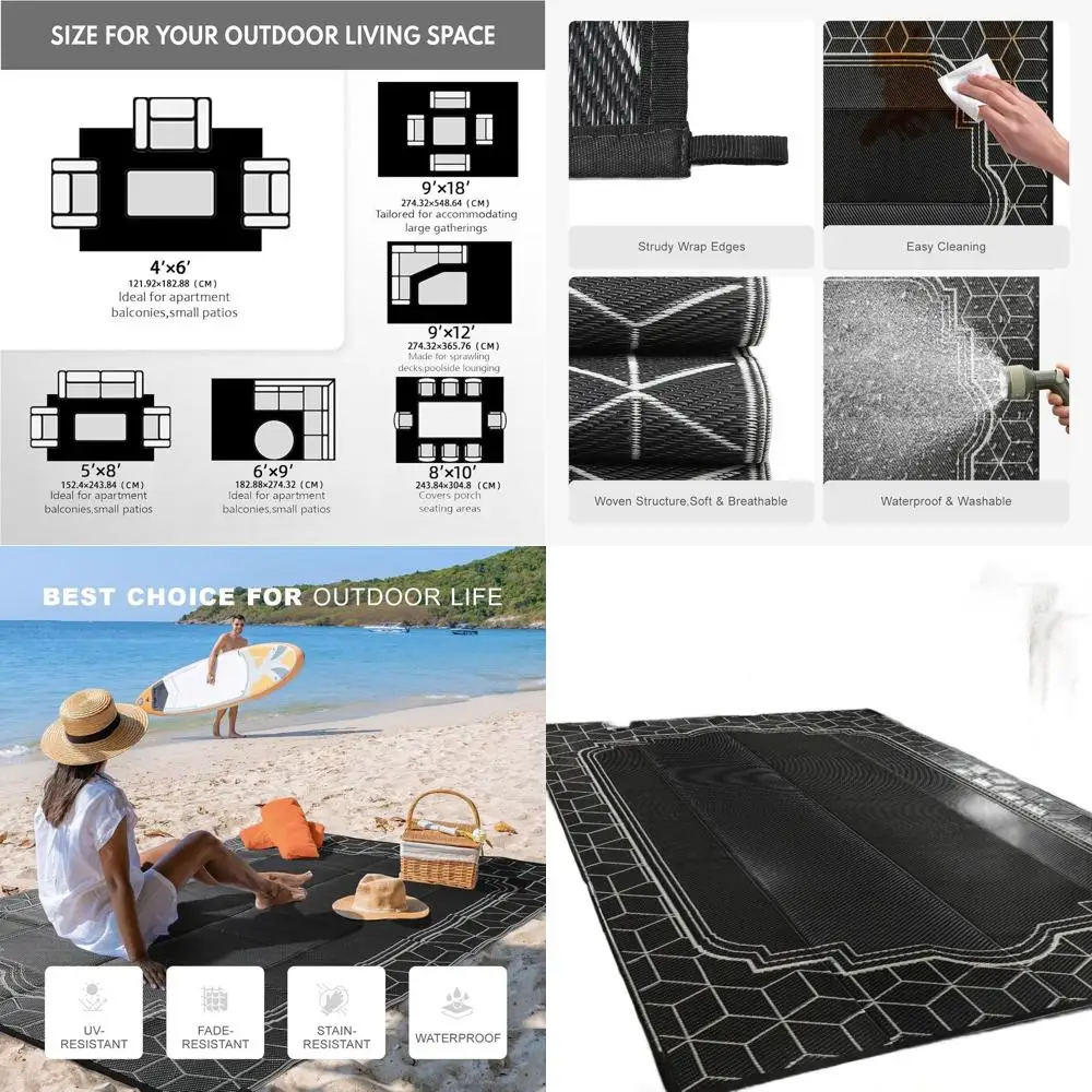 

8x10ft Waterproof Reversible Outdoor Rug, Suitable for Indoor and Outdoor Use, Ideal for Patio, Deck, Balcony, Pool, RV, Camping