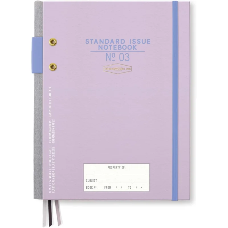 Issue Lavender and Periwinkle Planner Notebook No.3 Journal with Lined Pages, Elastic Closure, Pen Holder, and 3 Ribb