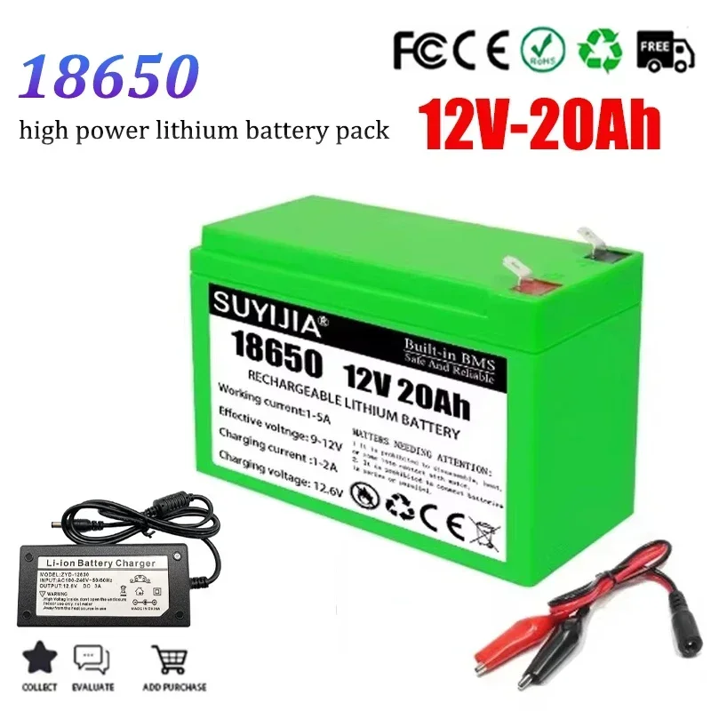 18650 Lithium Battery Pack with Built-in12V 20Ah 30A BMS Suitable for Solar Electric Vehicles Outdoor Camping Lighting Batteries