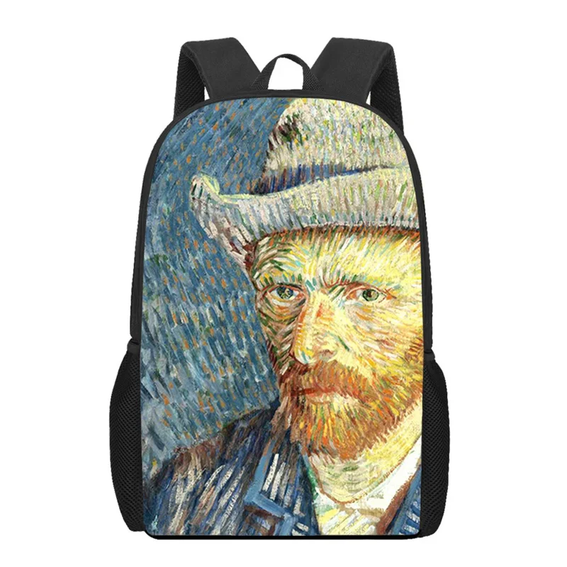 Van Gogh Art Oil Painting Printed Backpack Boys Girls Book Bag Kids Casual Shoulder Bags Teenager Storage Backpacks Laptop Bags