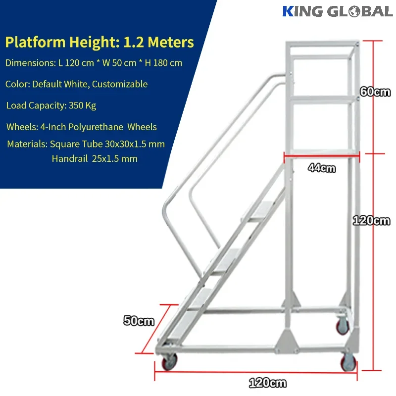 KINGGLOBAL Aluminum Work Platform 5-Step Ladder for Warehouse with High Load Capacity