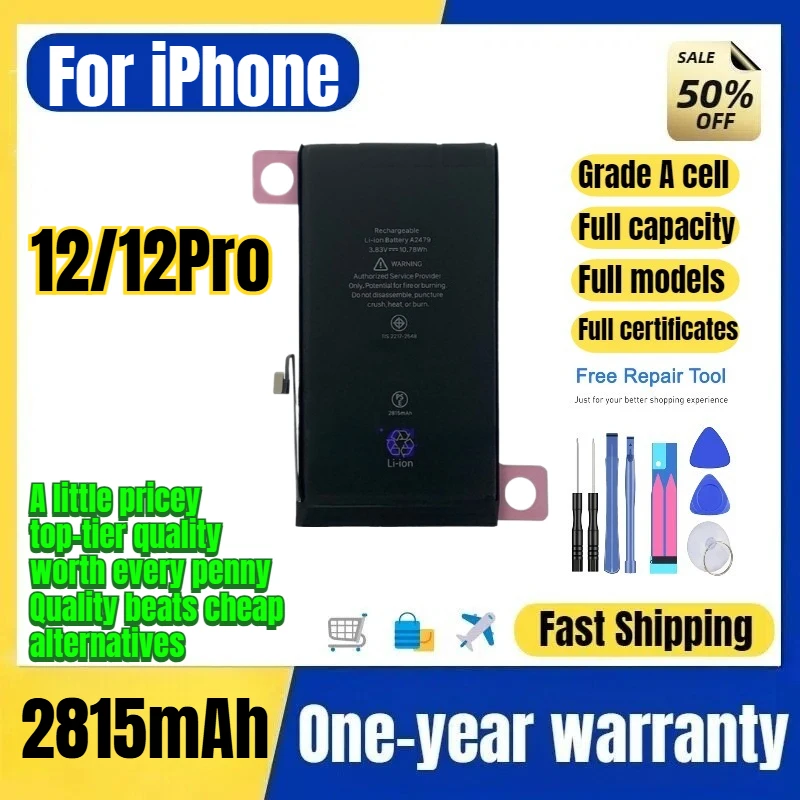 A2407/A2341 for IPhone12/12Pro Phone Battery 0 Cycle High Quality Capacity Battery Replacement Bateria Grade A Cell with Tools