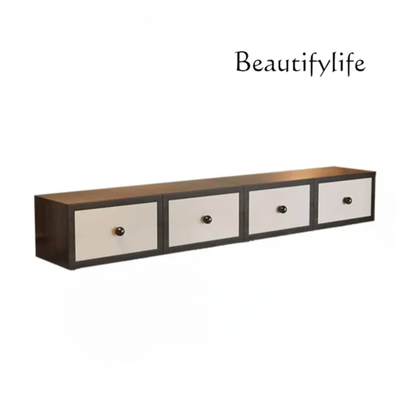 X36 TV Cabinet Living Room Black And White Begonia Medieval French Retro Wabi Solid Wood Leather Back Hollow Combination