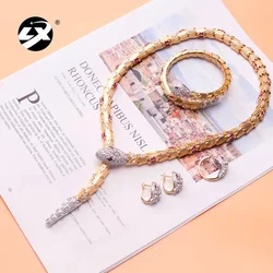 2024 New 4-piece Irregular Shaped Sweater Chain Bridal Wedding Set Cubic Zirconia Saudi Dubai Party Jewelry Set