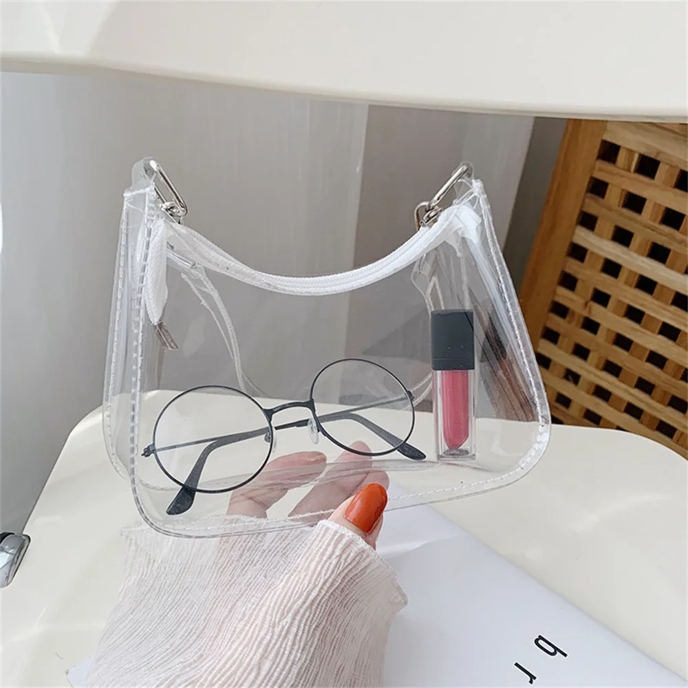 Fashion Vintage Ladies Jelly Solid Color Clear Underarm Bag Mobile Phone Shoulder Bag Casual Women Hobos Handbags Purse