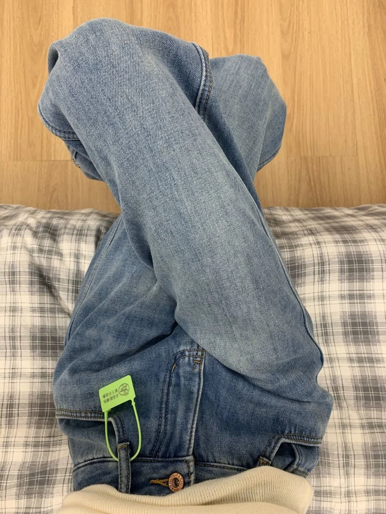 بنطال جينز ريترو Fce واسع الساق للنساء على شكل كمثرى مقاس كبير بخصر عالٍ للتخسيس وفضفاض مستقيم بطول الأرض