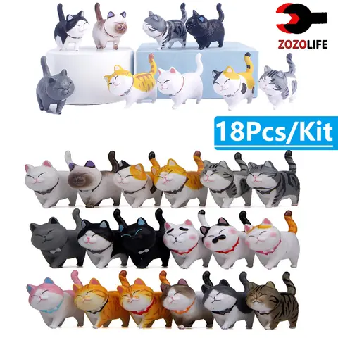 자세히 둘러보기 9/18PCs 미니 귀여운 고양이 장식품 Kawaii 새끼 고양이 인형 생일 선물 홈 장식 자동차 인테리어 데스크탑 모델 정원 액세서리