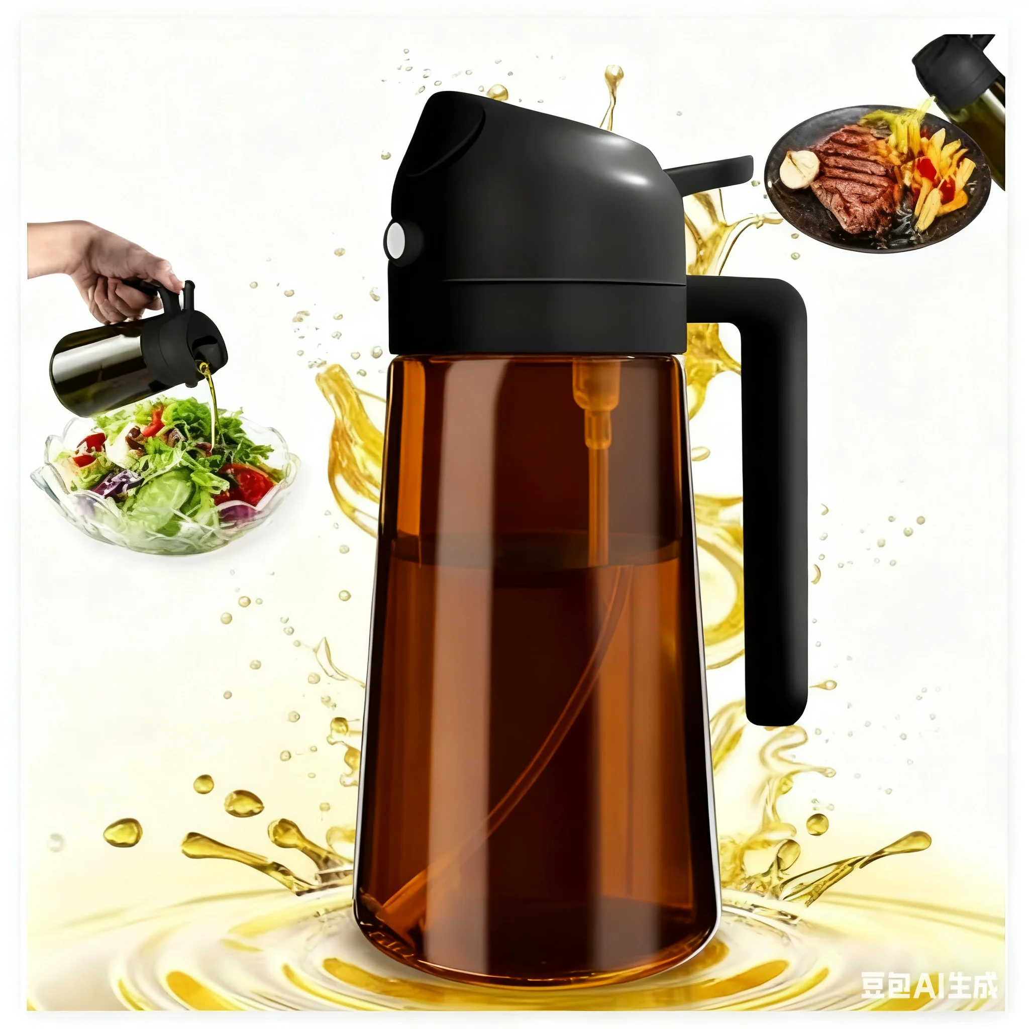 

16oz/470ml 2-in-1 Brown Glass Oil Dispenser Sprayer Leakproof Olive Oil Sprayer Bottle for Cooking Air Fryer BBQ Baking Salad