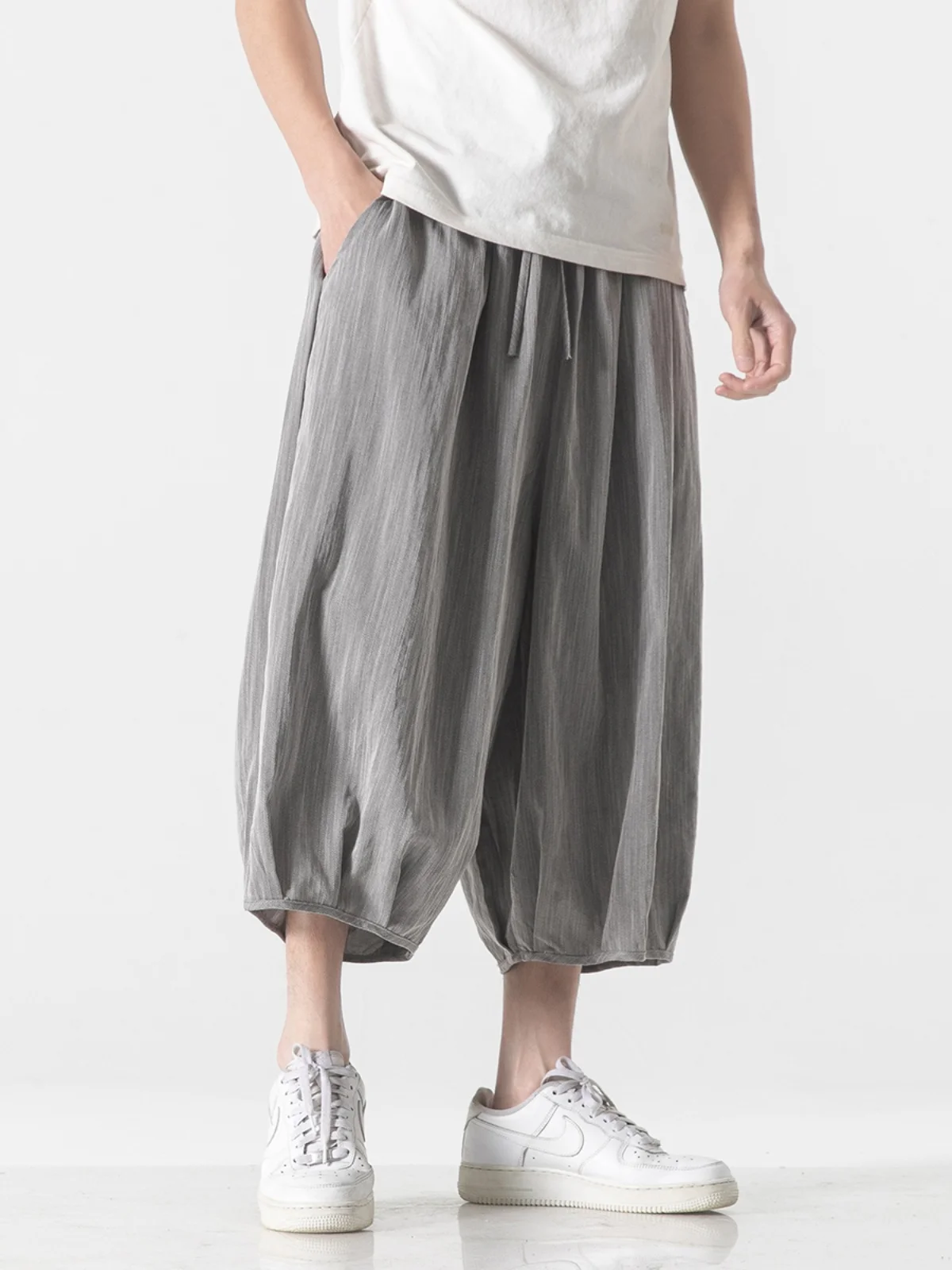 

Мужские летние тонкие брюки из ледяного шелка с широкими штанинами, укороченные (7/8), свободного кроя, повседневные, прямые, с охлаждающим эффектом, базовые цвета